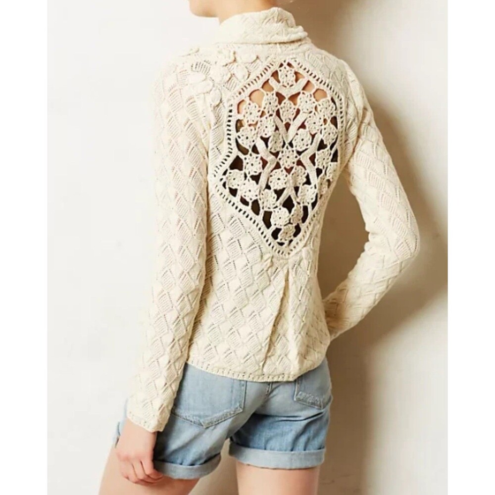 Angel Of The North Moonrise Cardigan Small Ivory Crochet Pointelle Anthropologie